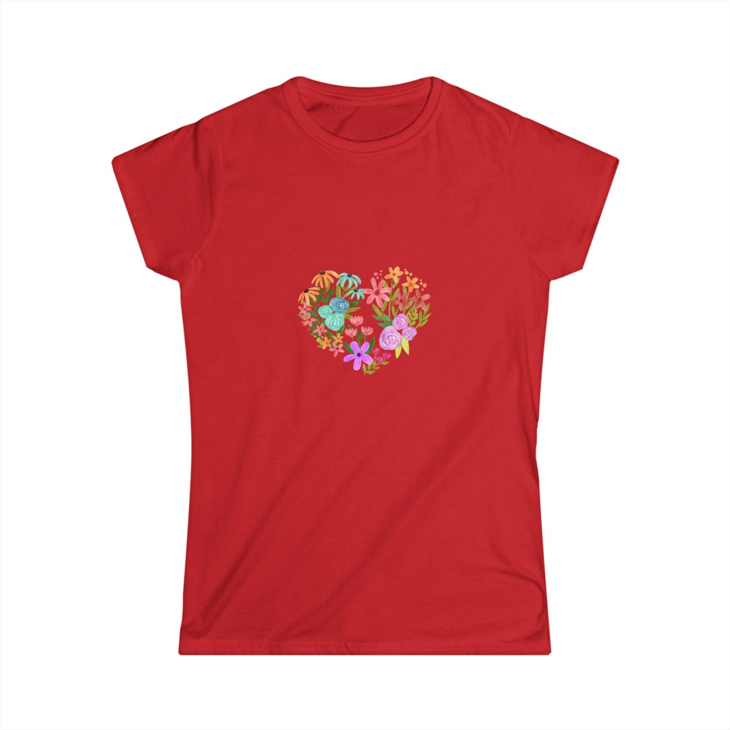Camiseta manga corta Corazón Floral Heart Women's Tee - Softstyle T-Shirt for Nature Lovers, Gift for Her, Summer Fashion, Casual Wear, Positive Vibes
