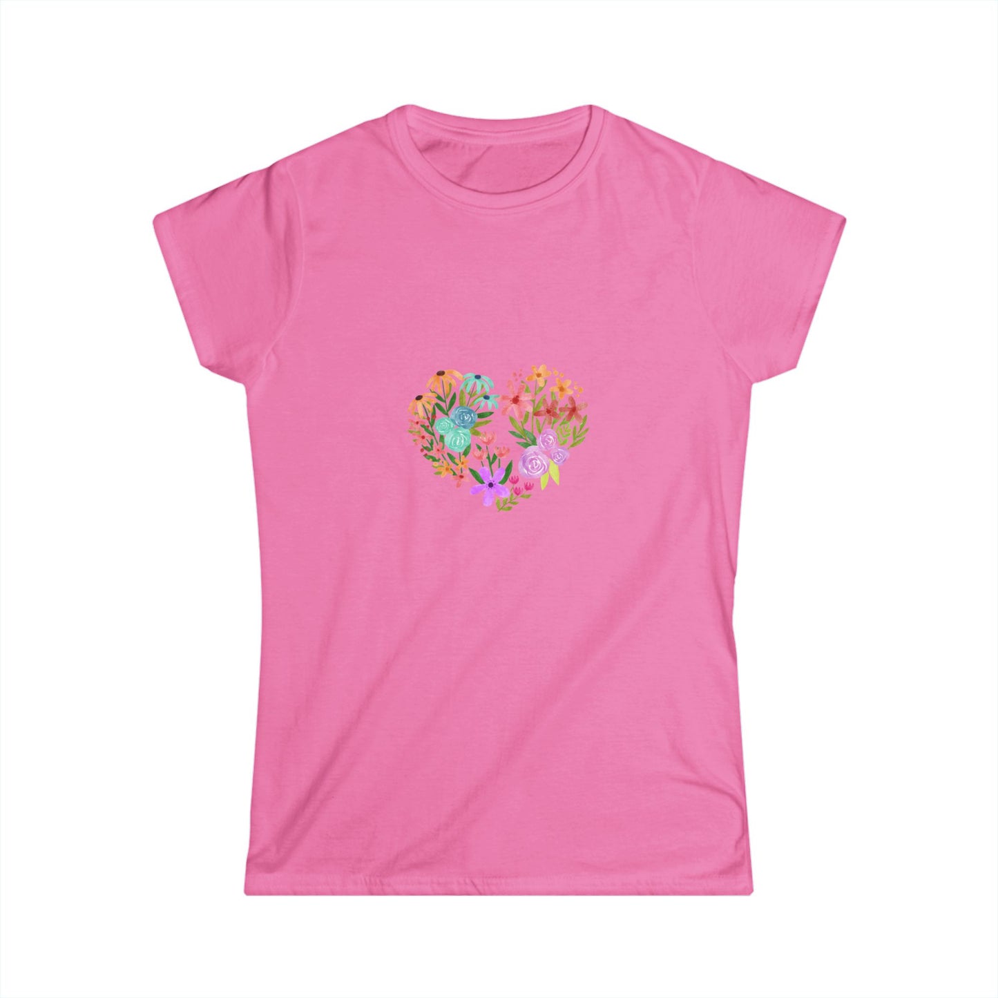 Camiseta manga corta Corazón Floral Heart Women's Tee - Softstyle T-Shirt for Nature Lovers, Gift for Her, Summer Fashion, Casual Wear, Positive Vibes