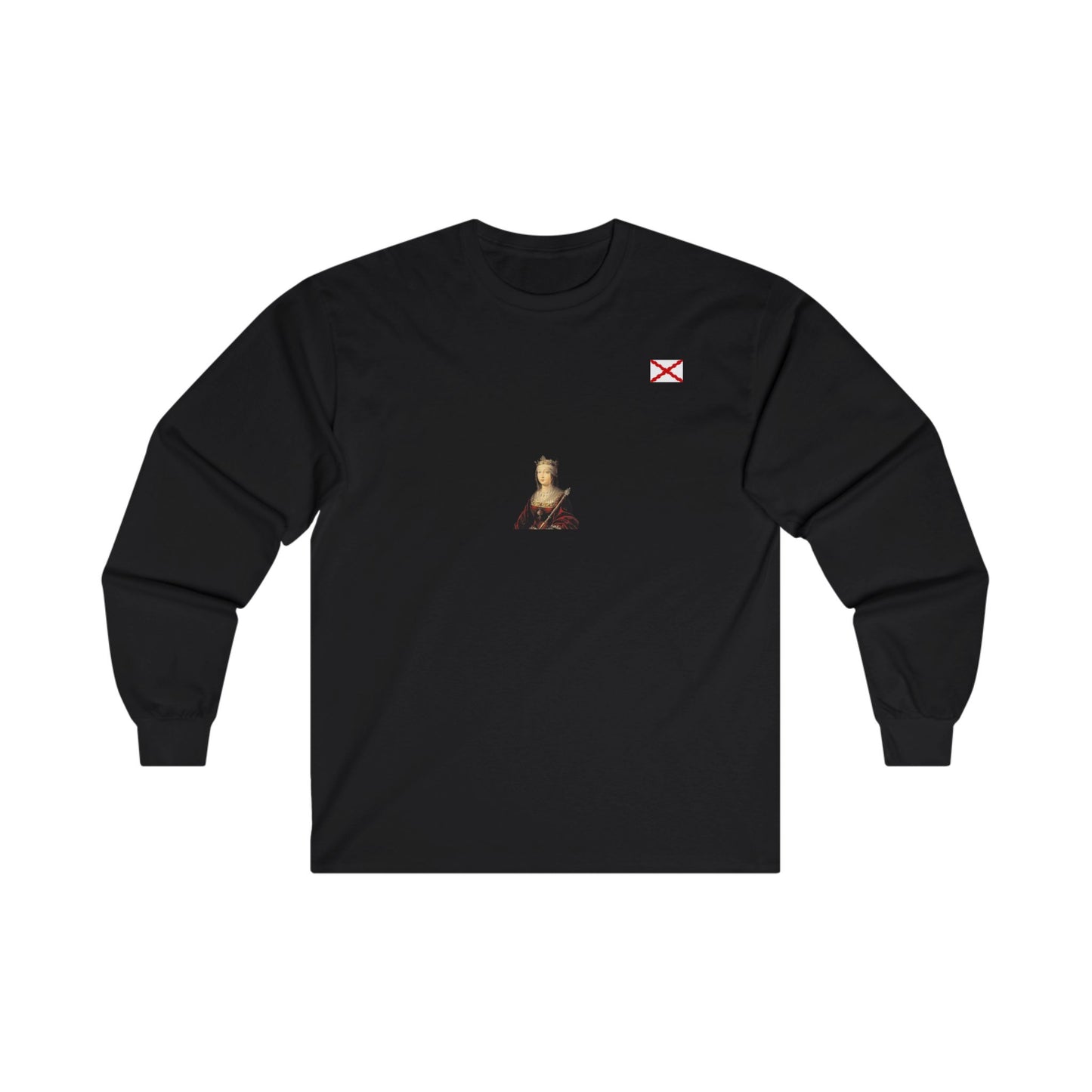 Camiseta manga larga algodón bandera aspa de Borgoña y reina Isabel la Católica.