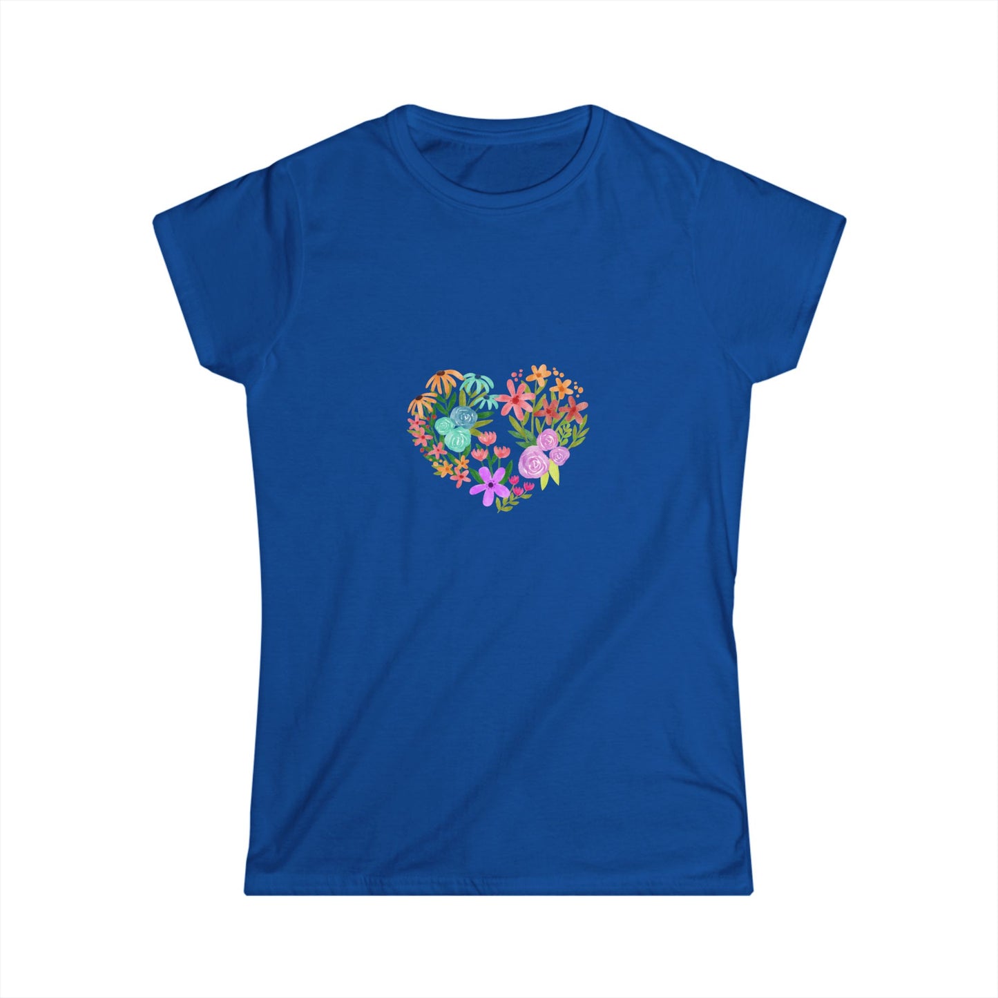 Camiseta manga corta Corazón Floral Heart Women's Tee - Softstyle T-Shirt for Nature Lovers, Gift for Her, Summer Fashion, Casual Wear, Positive Vibes