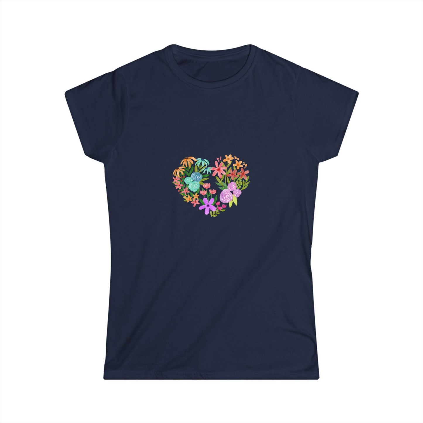 Camiseta manga corta Corazón Floral Heart Women's Tee - Softstyle T-Shirt for Nature Lovers, Gift for Her, Summer Fashion, Casual Wear, Positive Vibes