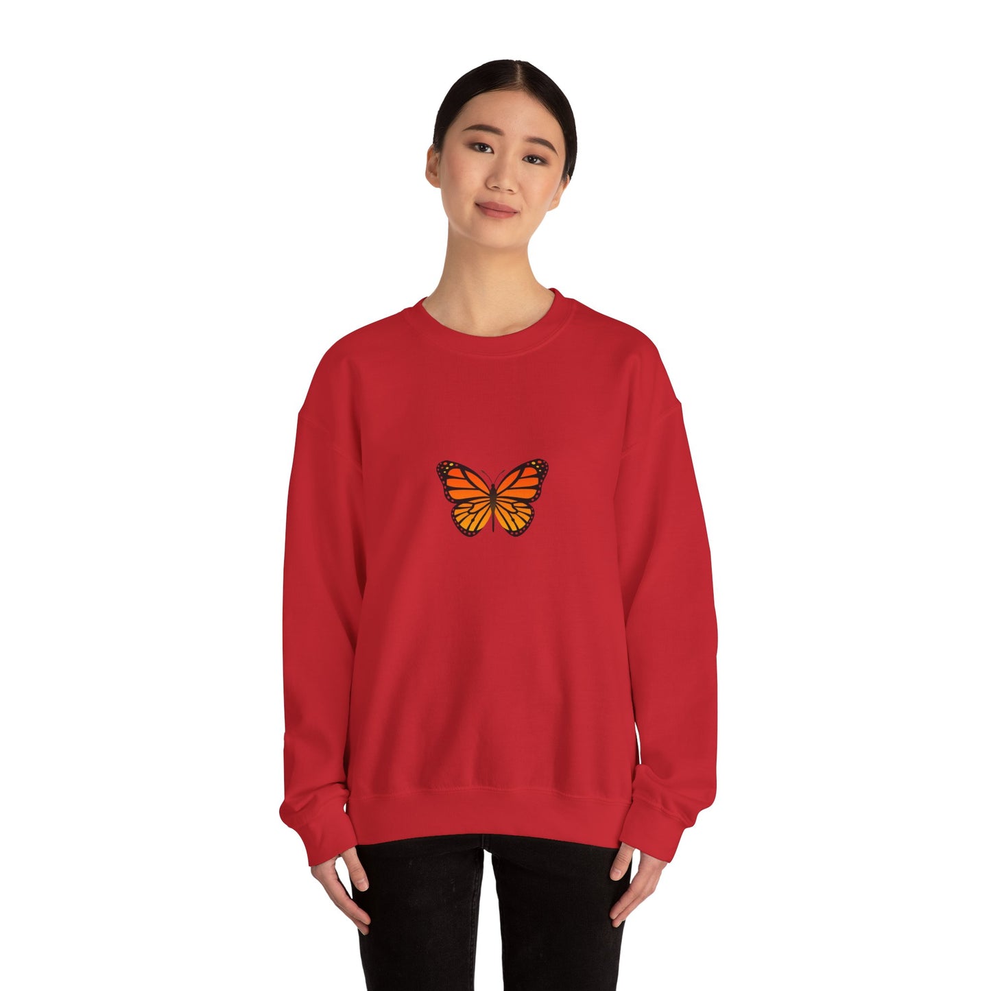 Sudadera unisex con cuello redondo y diseño de mariposa monarca: cómoda y elegante para amantes de la naturaleza