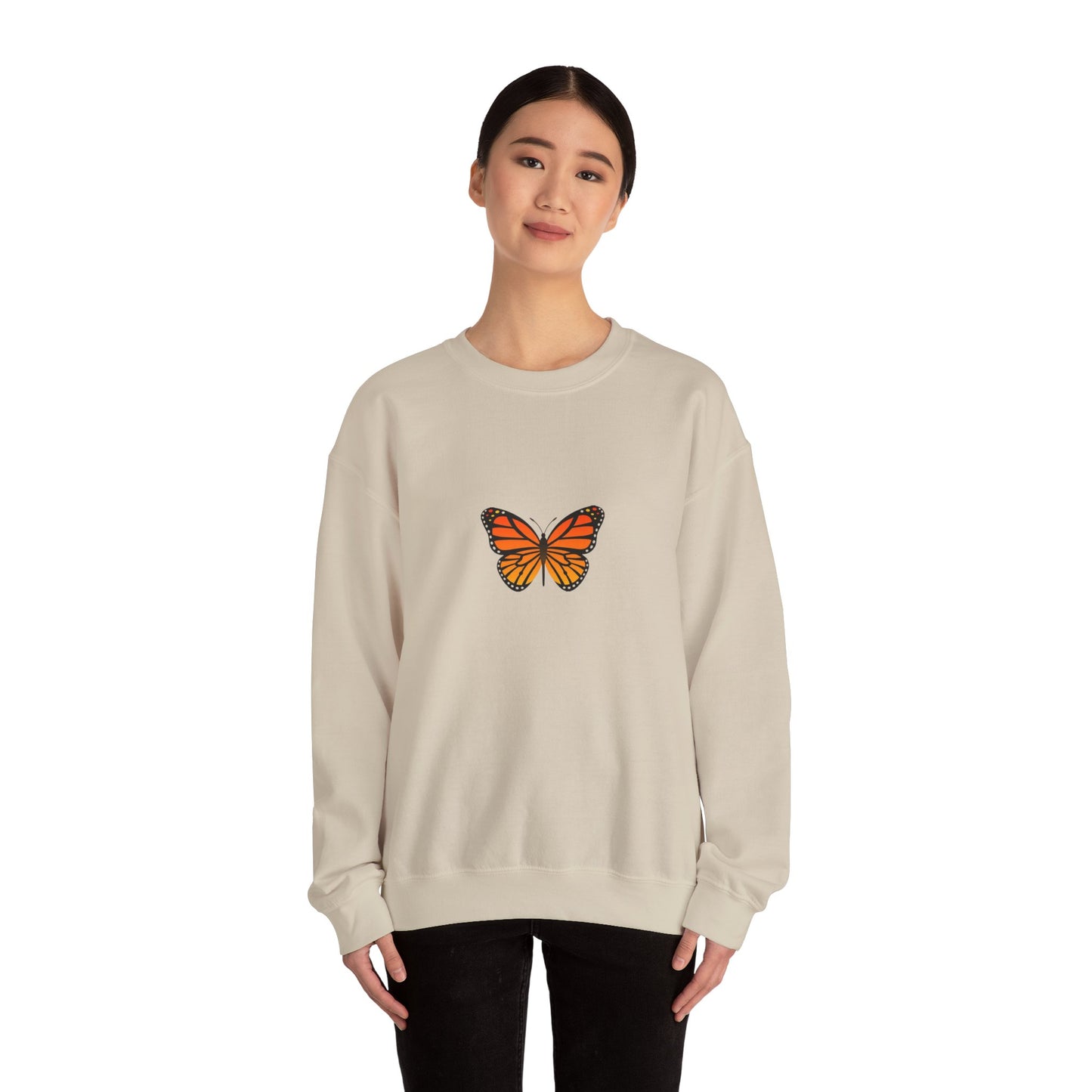 Sudadera unisex con cuello redondo y diseño de mariposa monarca: cómoda y elegante para amantes de la naturaleza