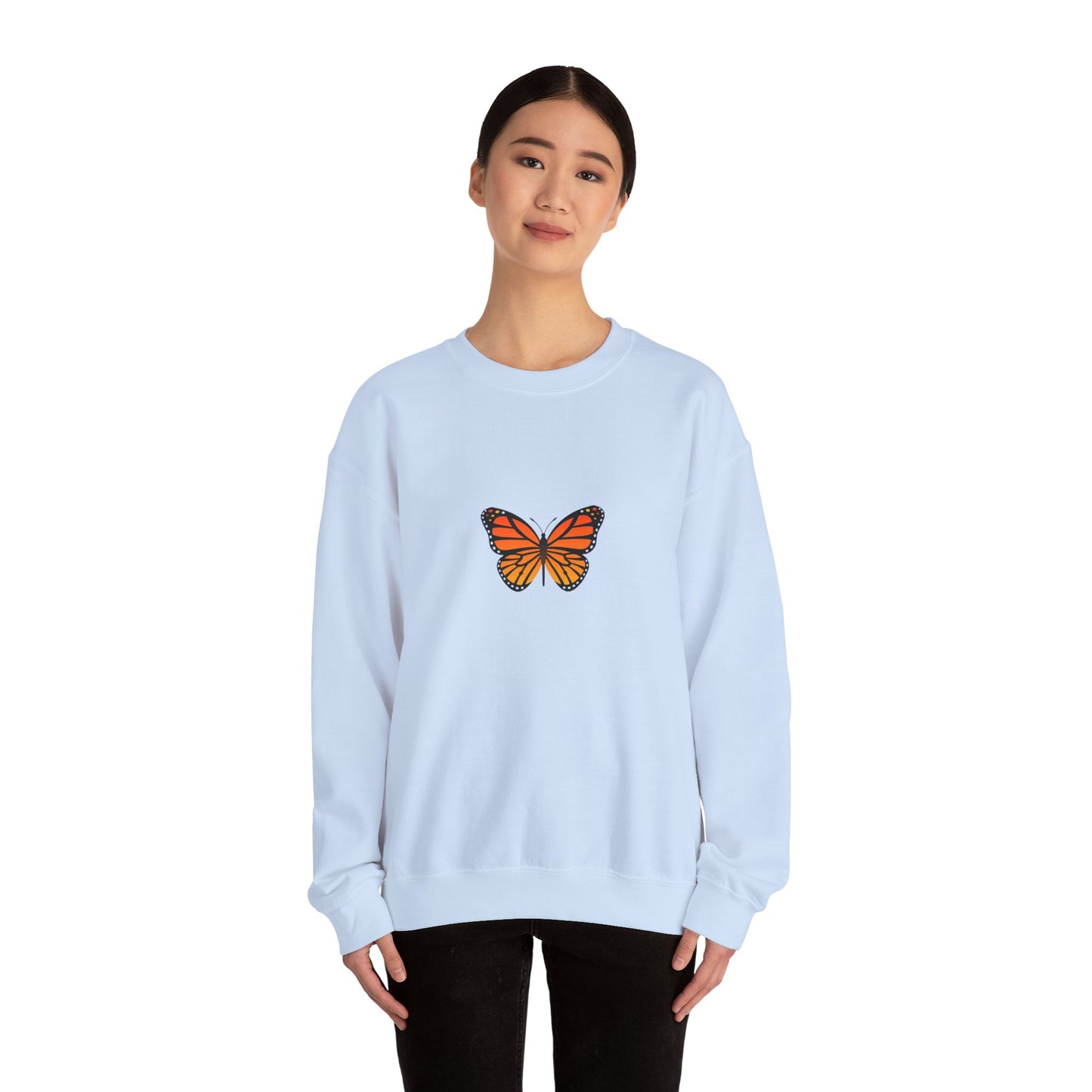 Sudadera unisex con cuello redondo y diseño de mariposa monarca: cómoda y elegante para amantes de la naturaleza