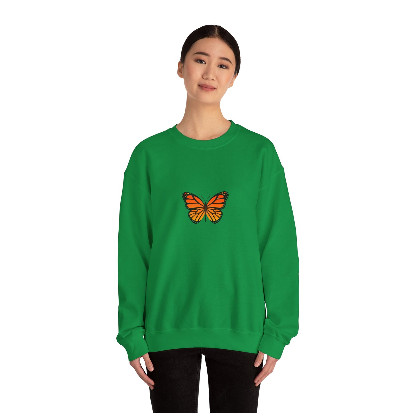 Sudadera unisex con cuello redondo y diseño de mariposa monarca: cómoda y elegante para amantes de la naturaleza