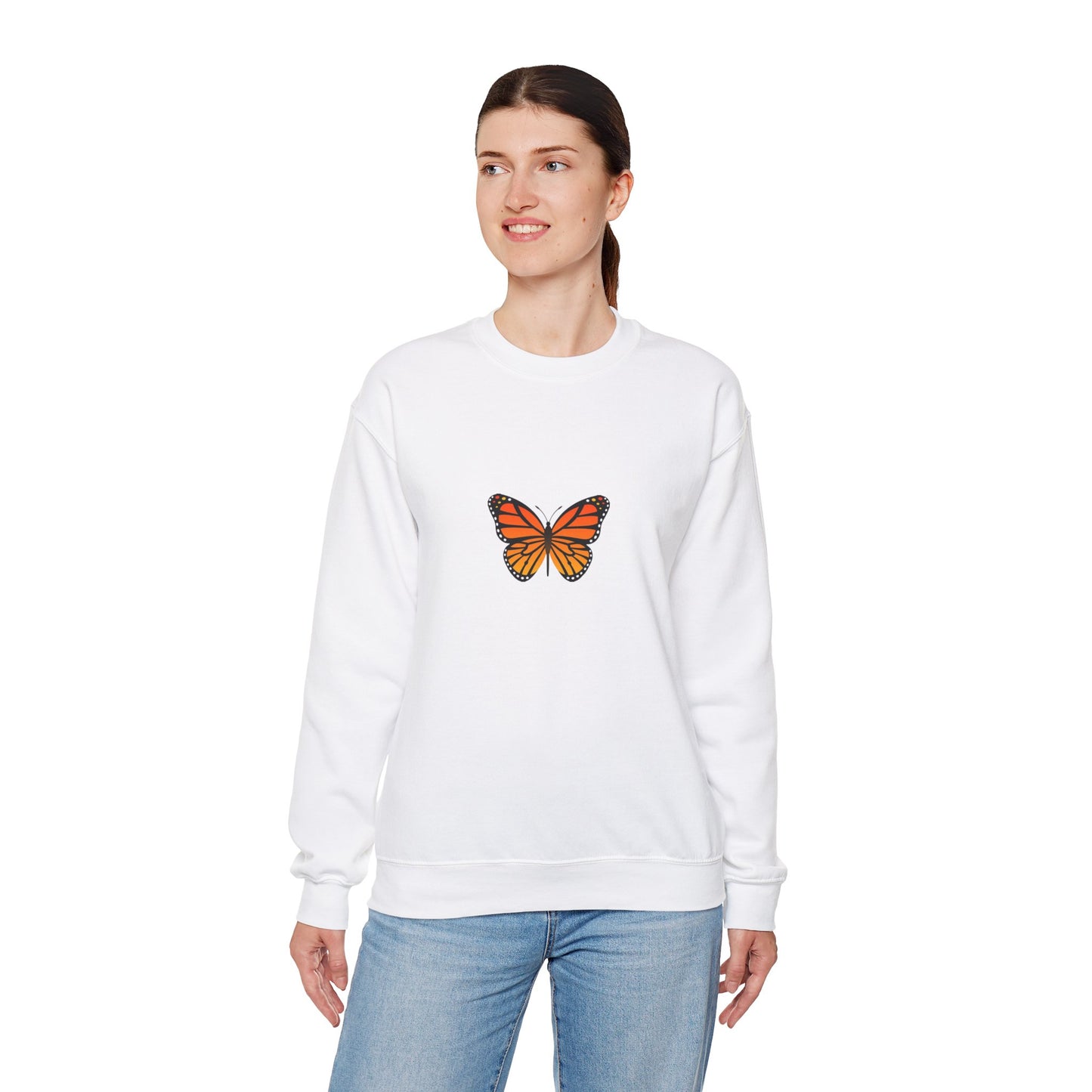 Sudadera unisex con cuello redondo y diseño de mariposa monarca: cómoda y elegante para amantes de la naturaleza