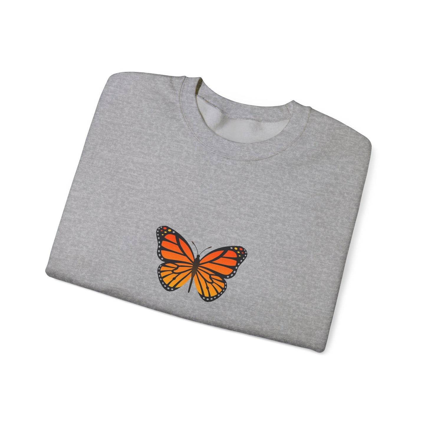 Sudadera unisex con cuello redondo y diseño de mariposa monarca: cómoda y elegante para amantes de la naturaleza