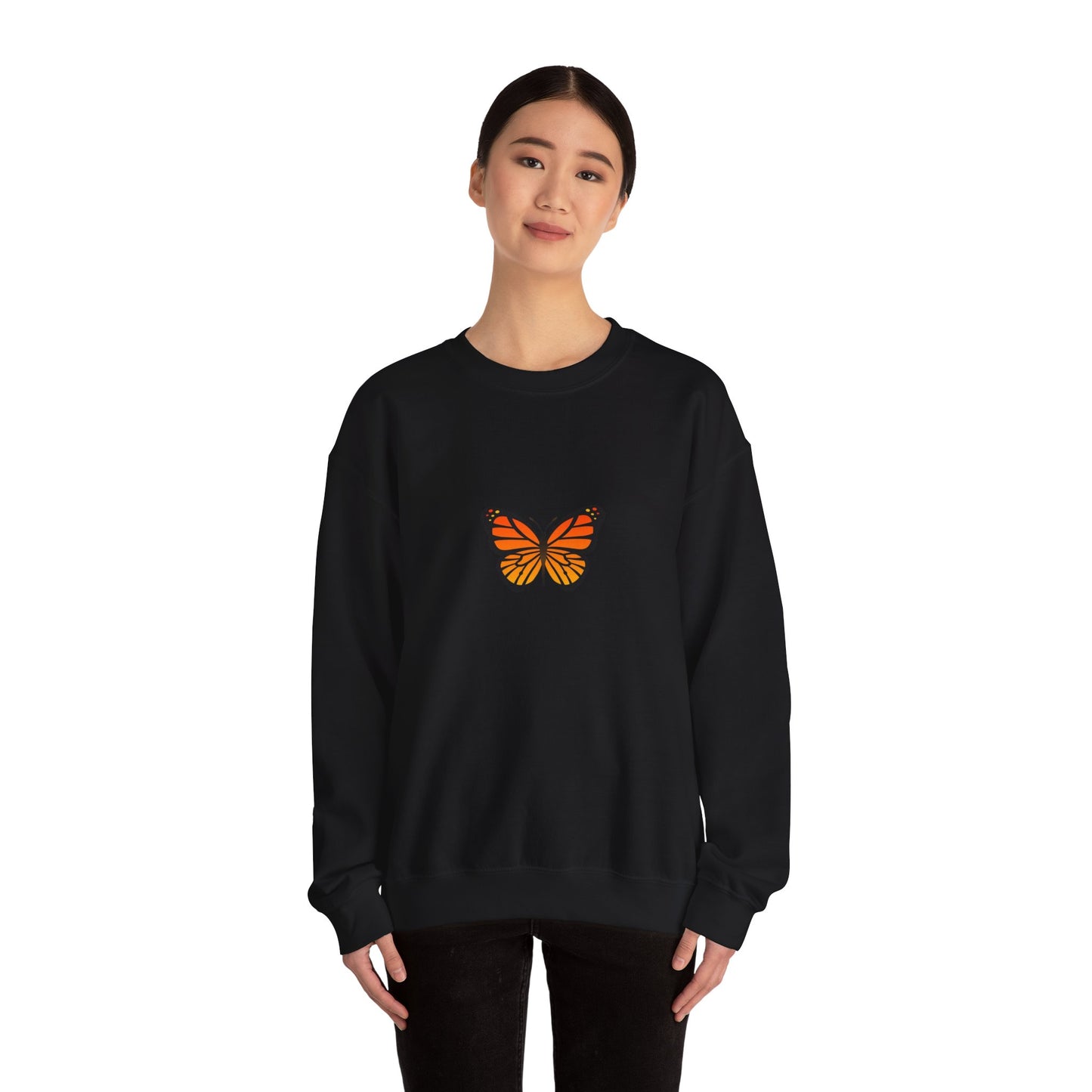 Sudadera unisex con cuello redondo y diseño de mariposa monarca: cómoda y elegante para amantes de la naturaleza