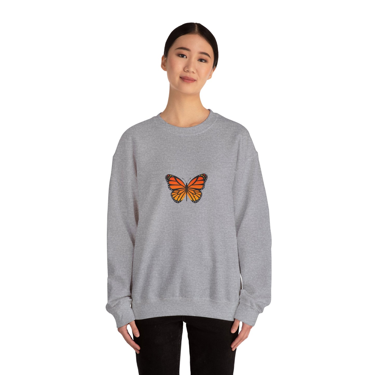 Sudadera unisex con cuello redondo y diseño de mariposa monarca: cómoda y elegante para amantes de la naturaleza