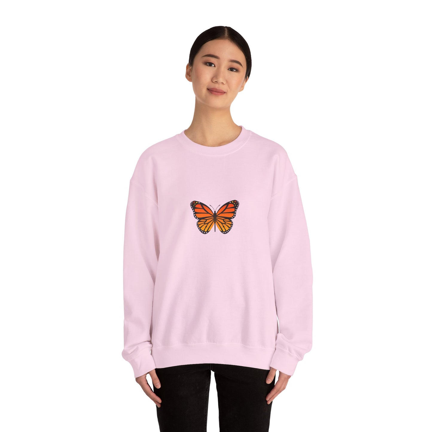 Sudadera unisex con cuello redondo y diseño de mariposa monarca: cómoda y elegante para amantes de la naturaleza