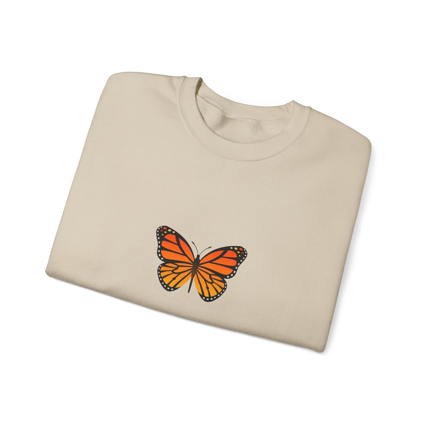 Sudadera unisex con cuello redondo y diseño de mariposa monarca: cómoda y elegante para amantes de la naturaleza