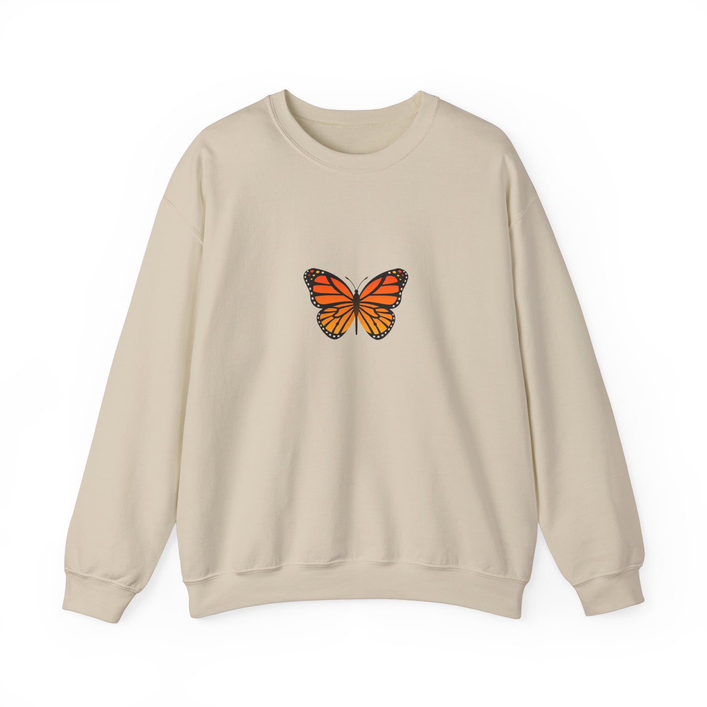 Sudadera unisex con cuello redondo y diseño de mariposa monarca: cómoda y elegante para amantes de la naturaleza