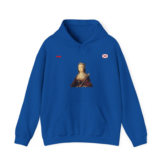 Sudadera Isabel La Católica con bandera Borgoña y pañuelo hermandad hispana.